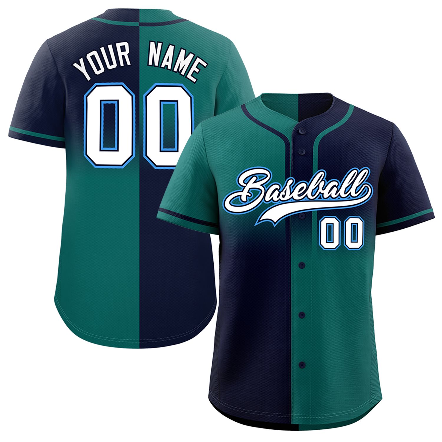 Custom Navy Aqua Personalized Symmetrical Gradient Design Authentic Baseball Jersey