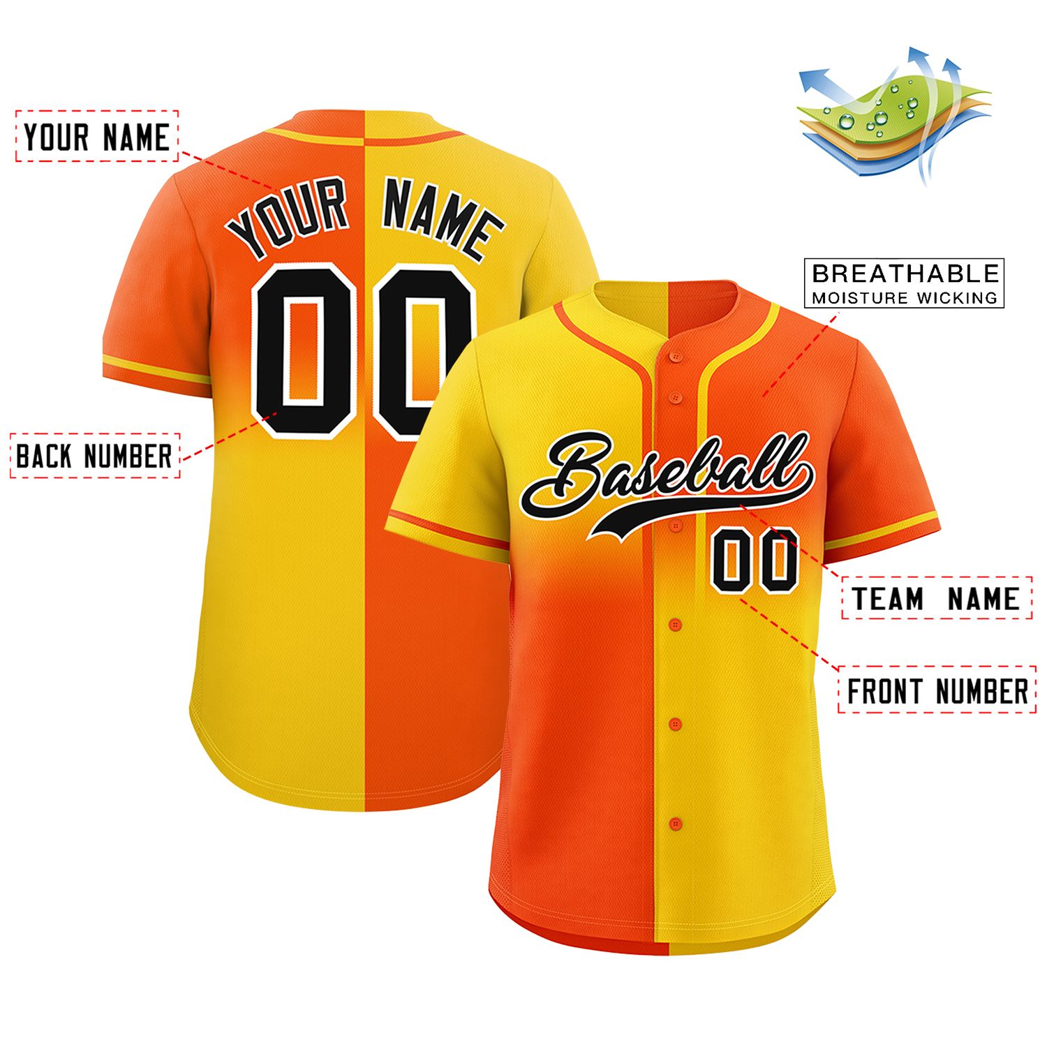 Custom Orange Gold Personalized Symmetrical Gradient Design Authentic Baseball Jersey