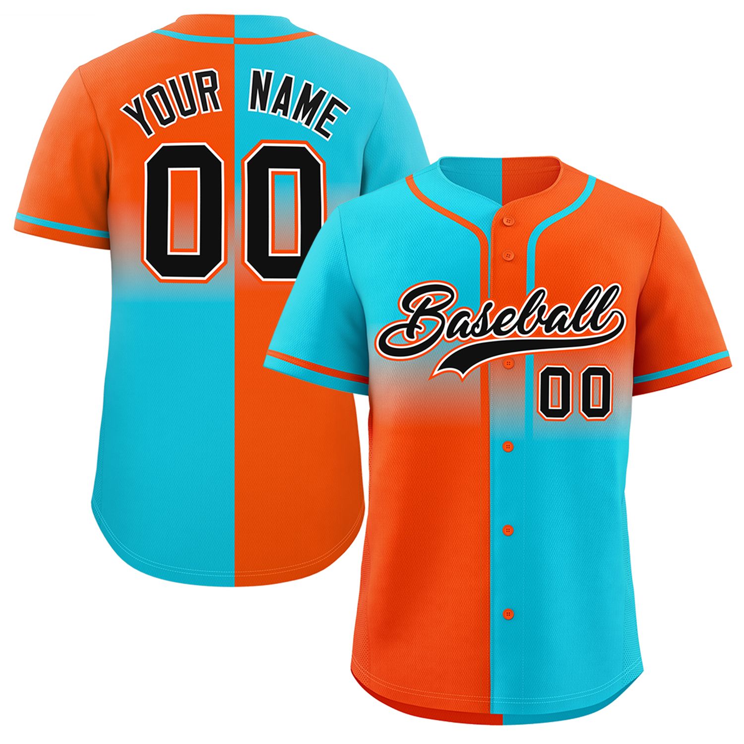 Custom Orange Sky Blue Personalized Symmetrical Gradient Design Authentic Baseball Jersey