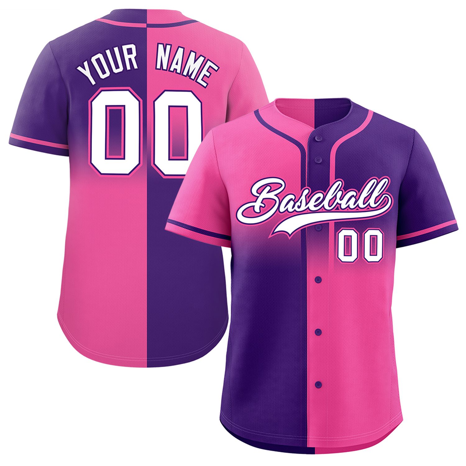 Custom Purple Pink Personalized Symmetrical Gradient Design Authentic Baseball Jersey