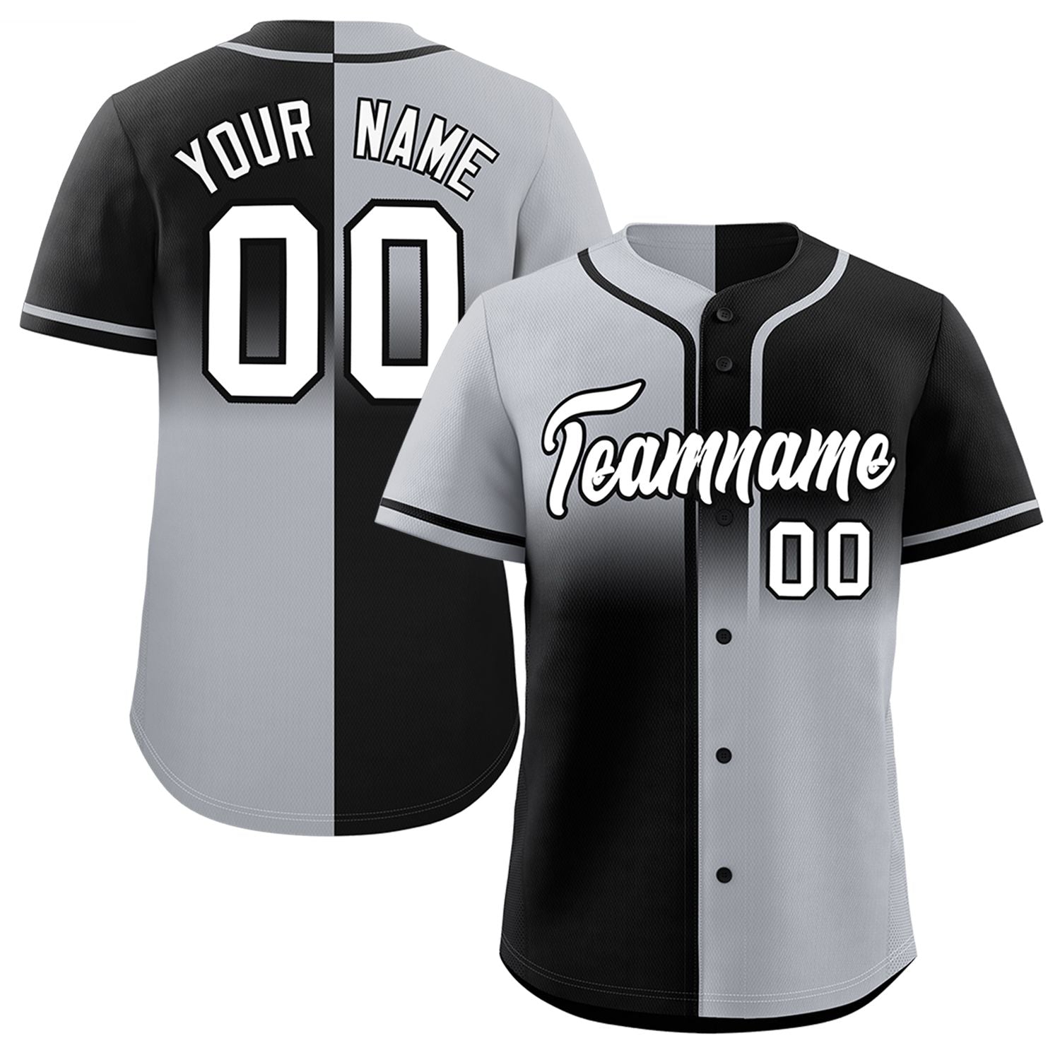 Custom Black Gray Personalized Symmetrical Gradient Design Authentic Baseball Jersey