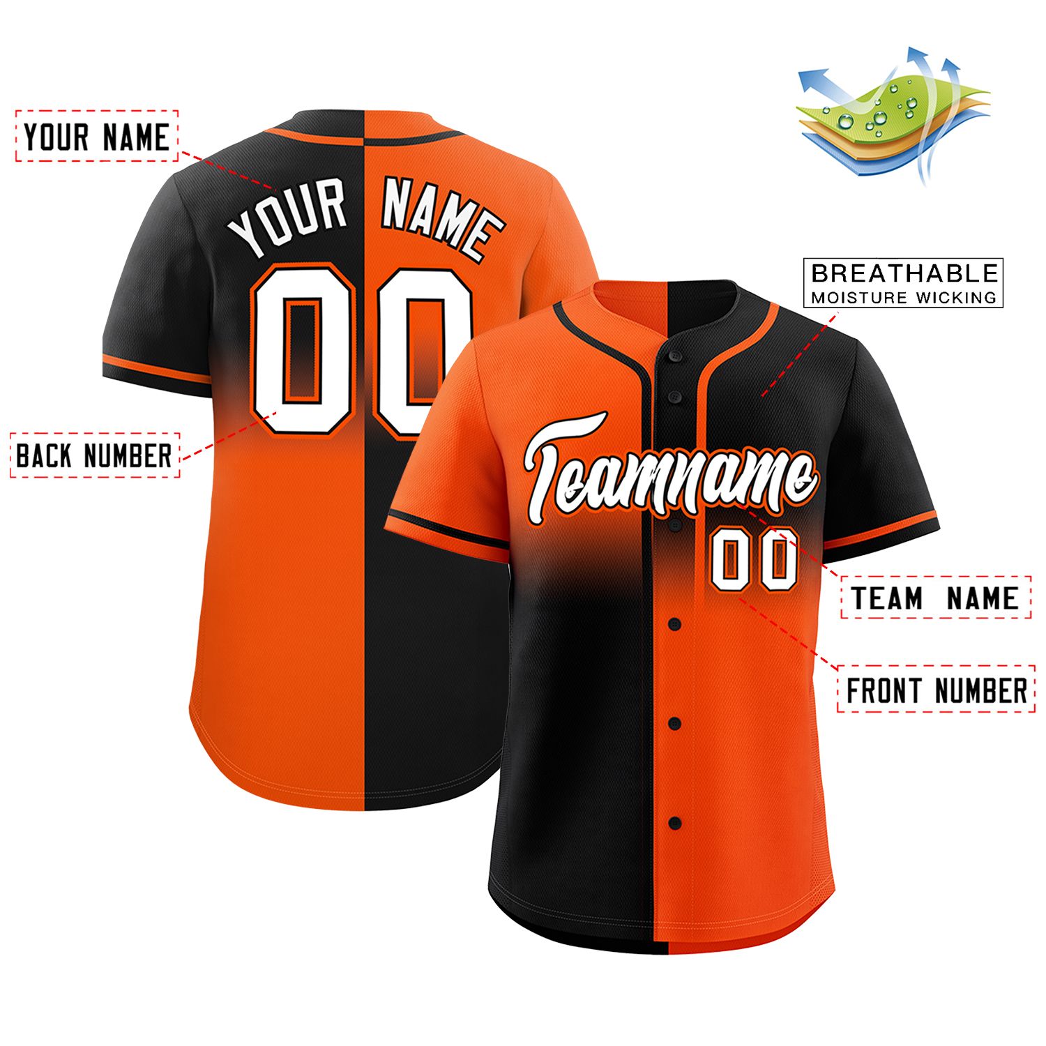 Custom Black Orange Personalized Symmetrical Gradient Design Authentic Baseball Jersey