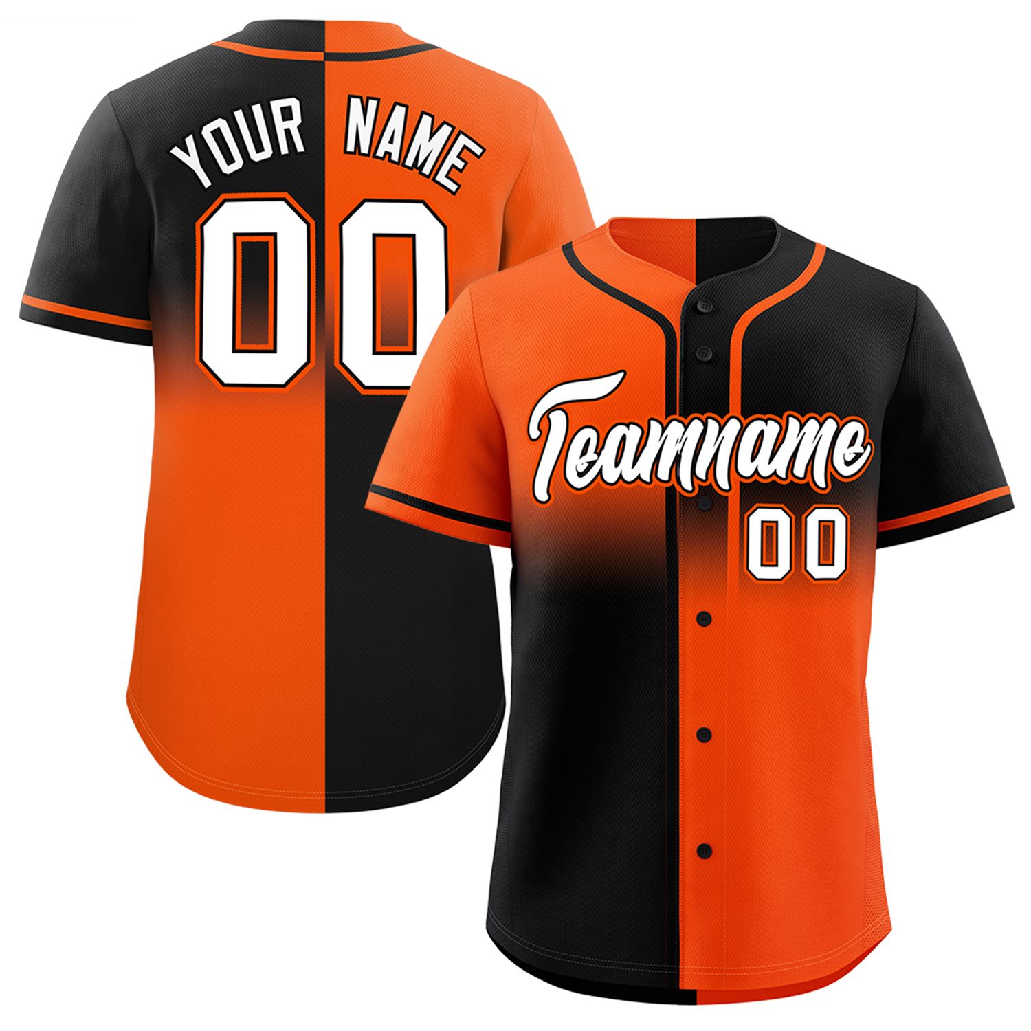 Custom Black Orange Personalized Symmetrical Gradient Design Authentic Baseball Jersey