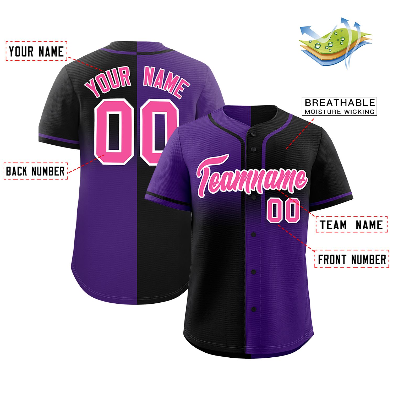 Custom Black Purple Personalized Symmetrical Gradient Design Authentic Baseball Jersey