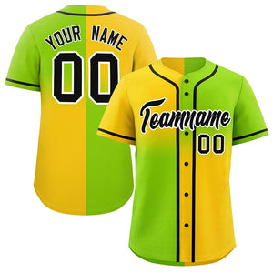 Custom Neon Green Gold Personalized Symmetrical Gradient Design Authentic Baseball Jersey