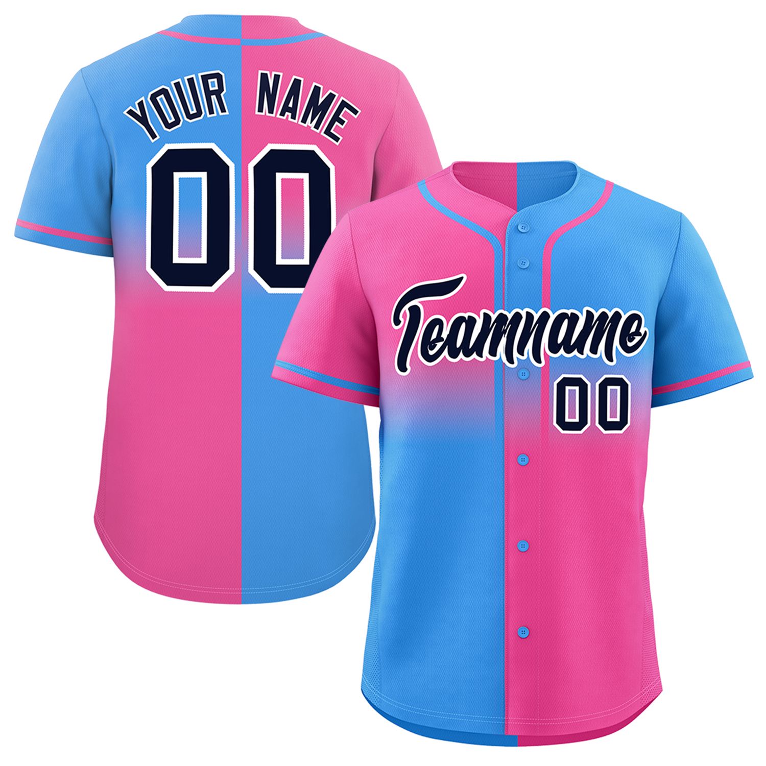 Custom Powder Blue Pink Personalized Symmetrical Gradient Design Authentic Baseball Jersey