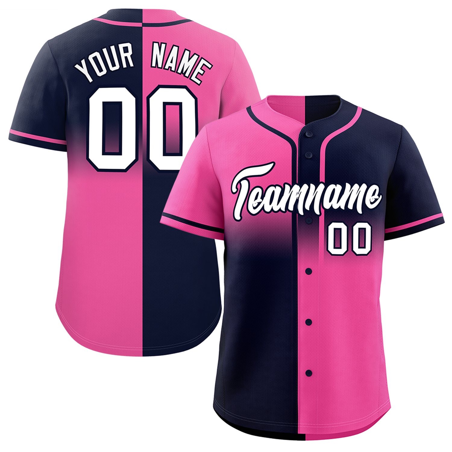 Custom Navy Pink Personalized Symmetrical Gradient Design Authentic Baseball Jersey