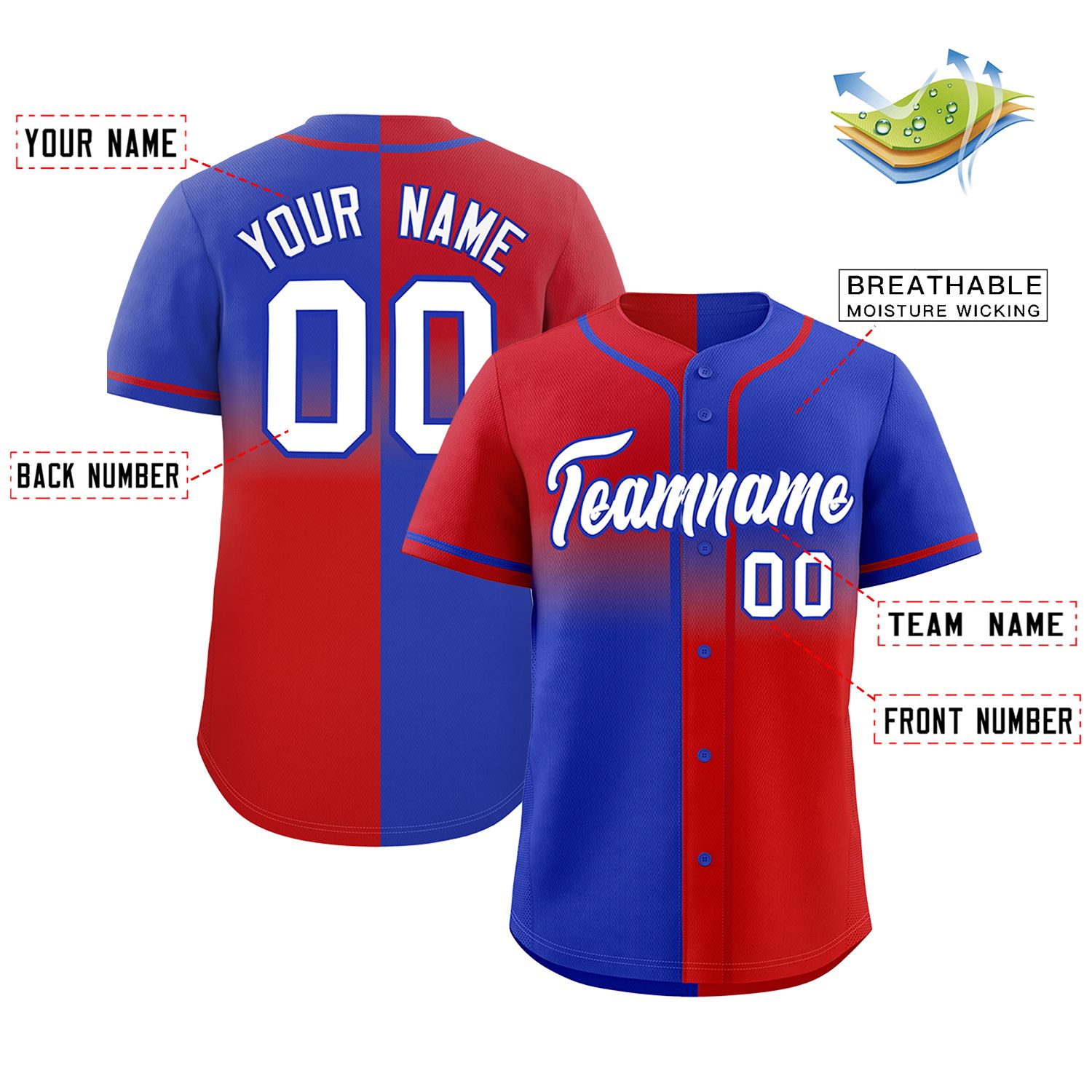 Custom Royal Red Personalized Symmetrical Gradient Design Authentic Baseball Jersey