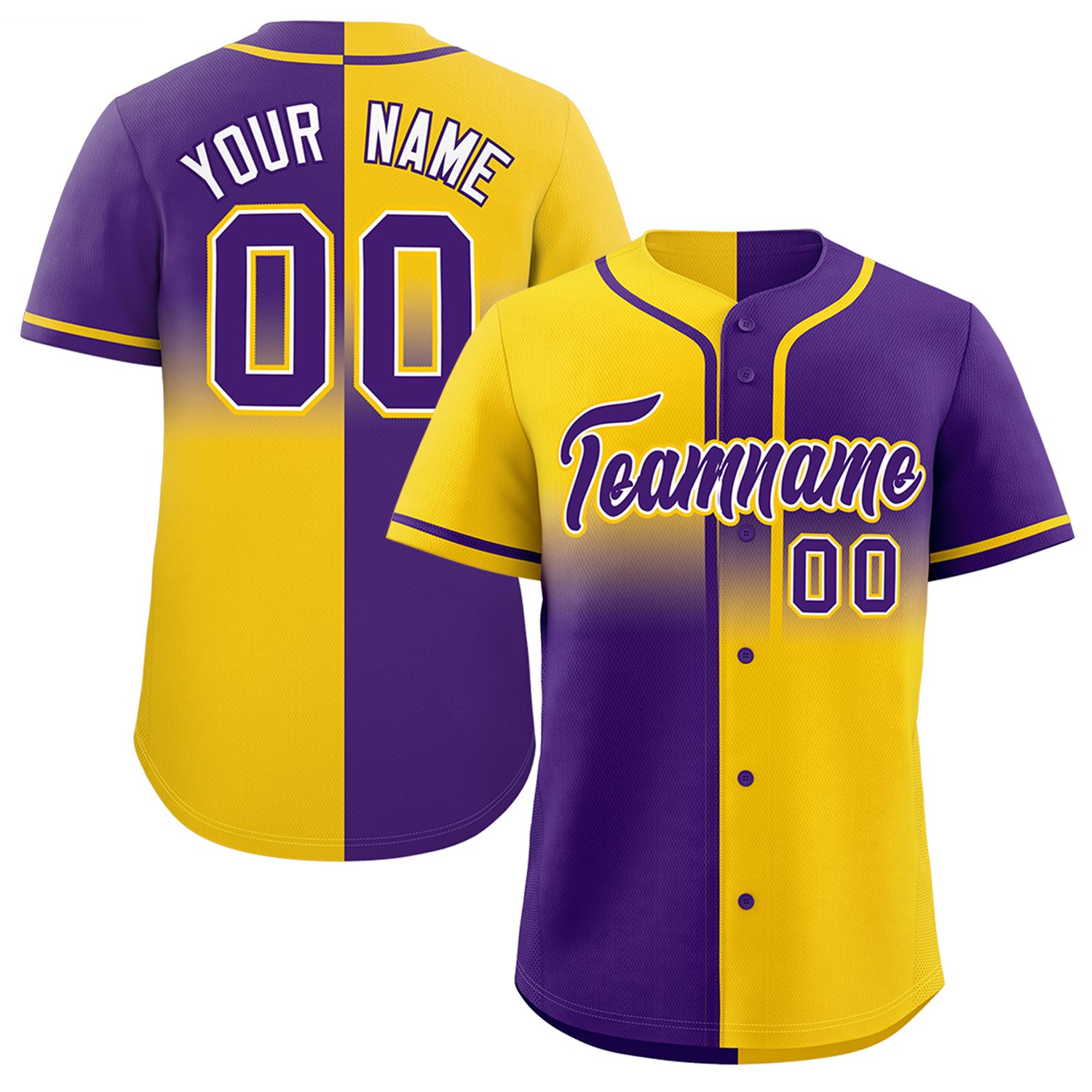 Custom Purple Gold Personalized Symmetrical Gradient Design Authentic Baseball Jersey