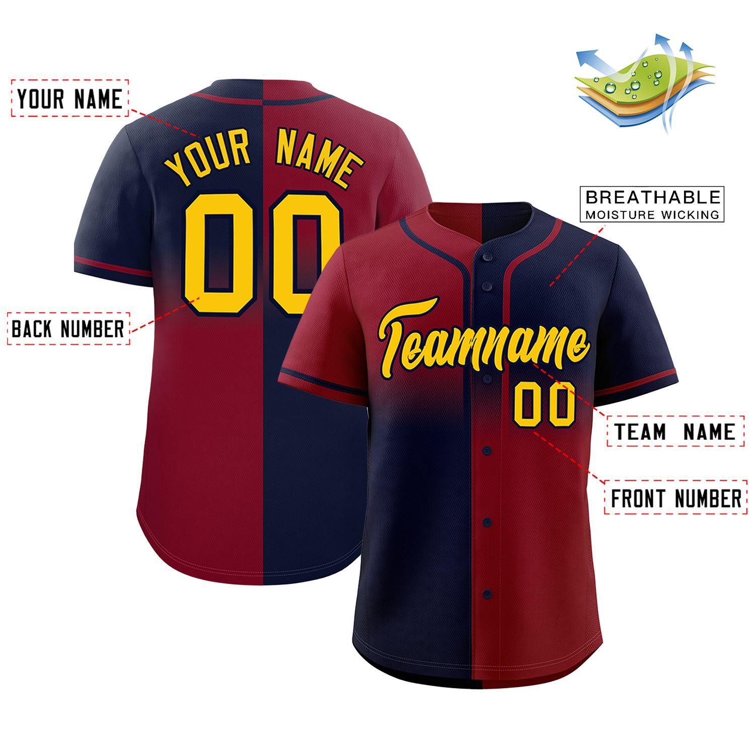 Custom Navy Crimson Personalized Symmetrical Gradient Design Authentic Baseball Jersey