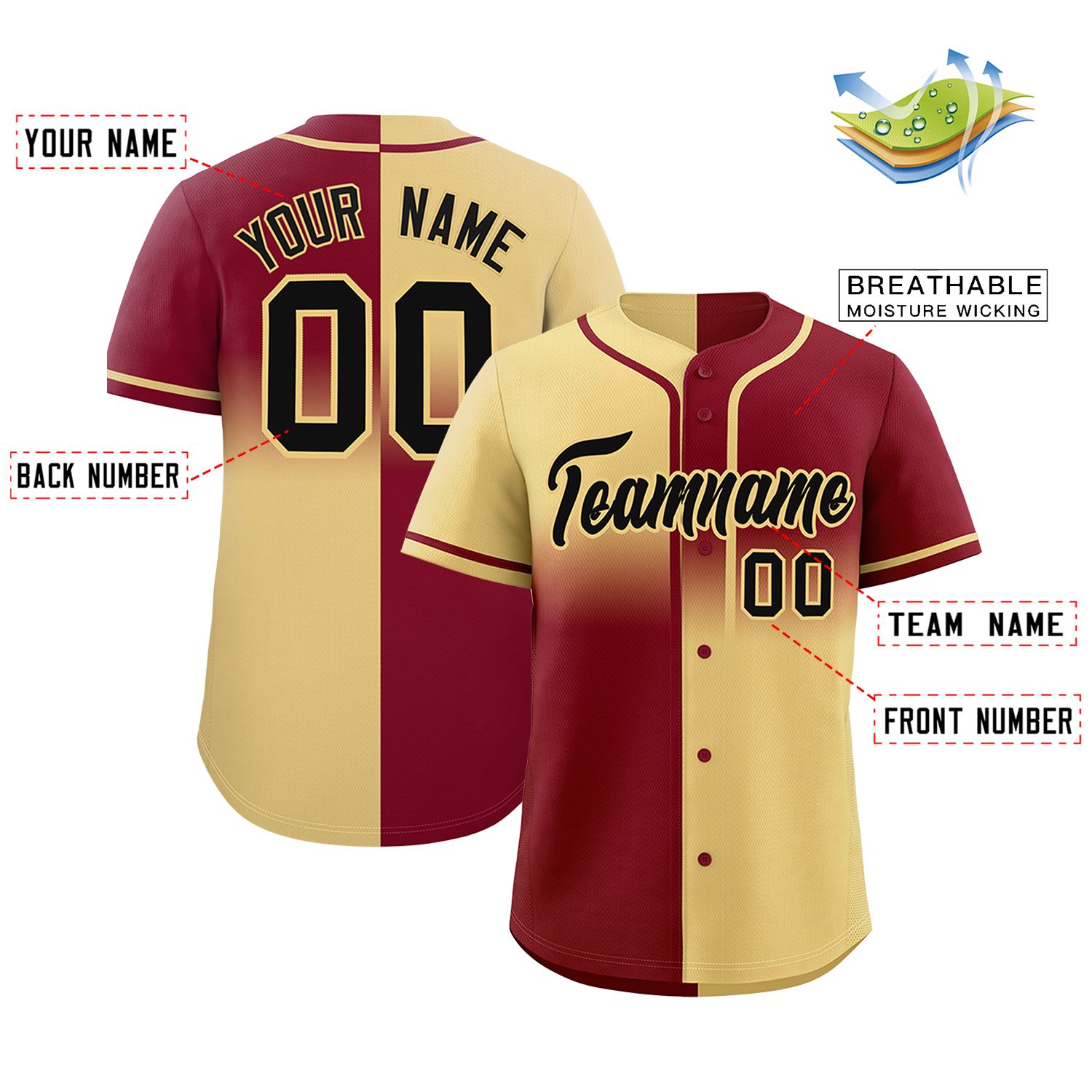 Custom Crimson Khaki Personalized Symmetrical Gradient Design Authentic Baseball Jersey