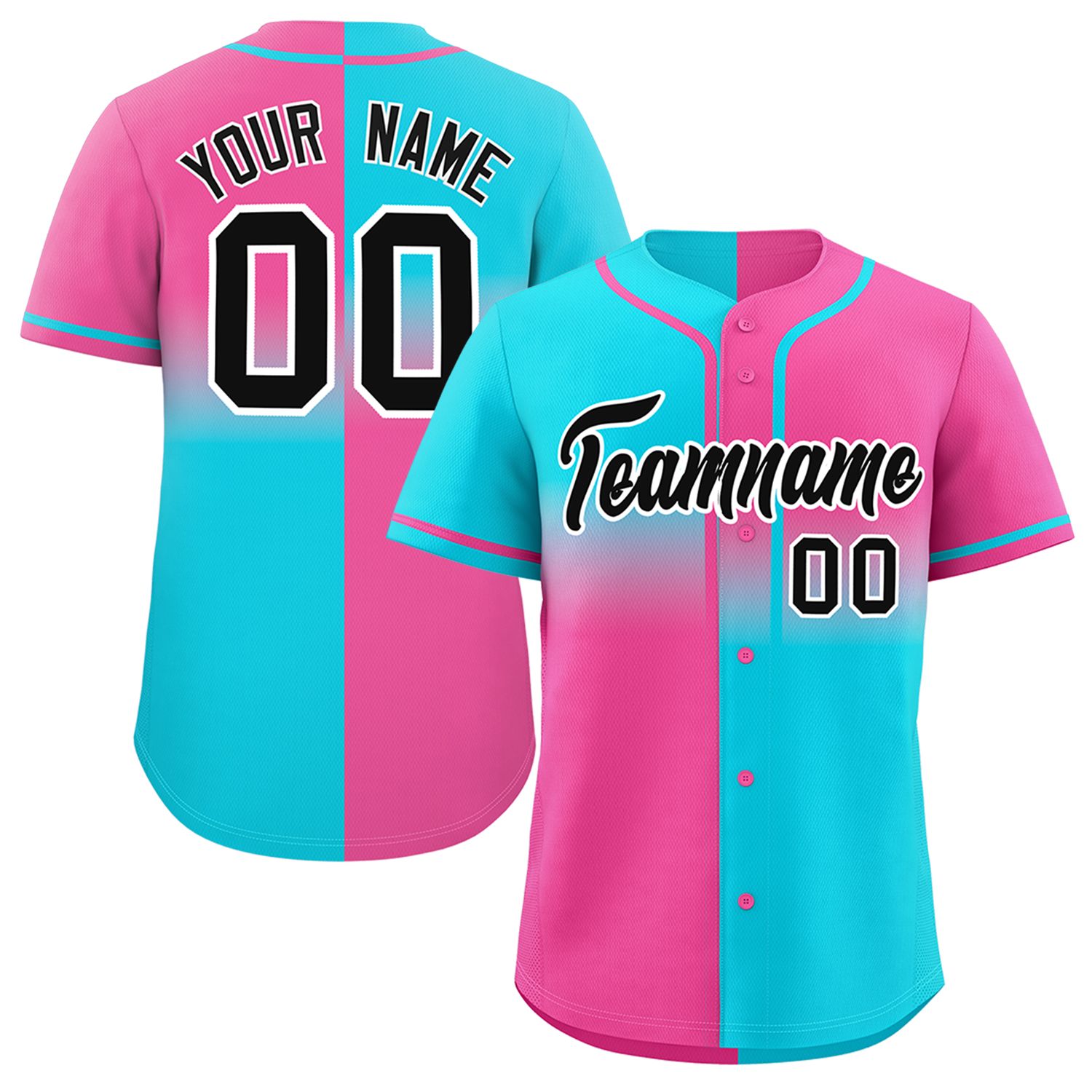 Custom Pink Sky Blue Personalized Symmetrical Gradient Design Authentic Baseball Jersey