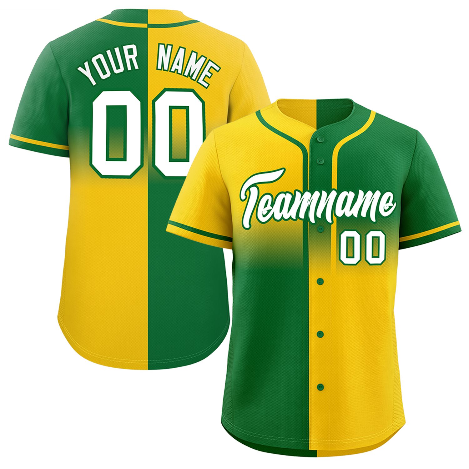 Custom Kelly Green Gold Personalized Symmetrical Gradient Design Authentic Baseball Jersey