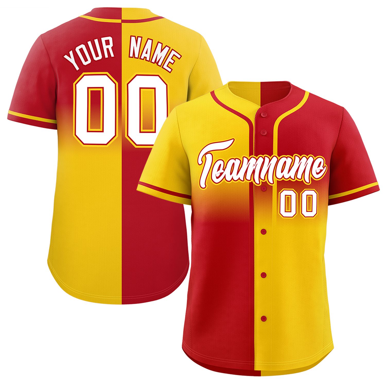 Custom Red Gold Personalized Symmetrical Gradient Design Authentic Baseball Jersey