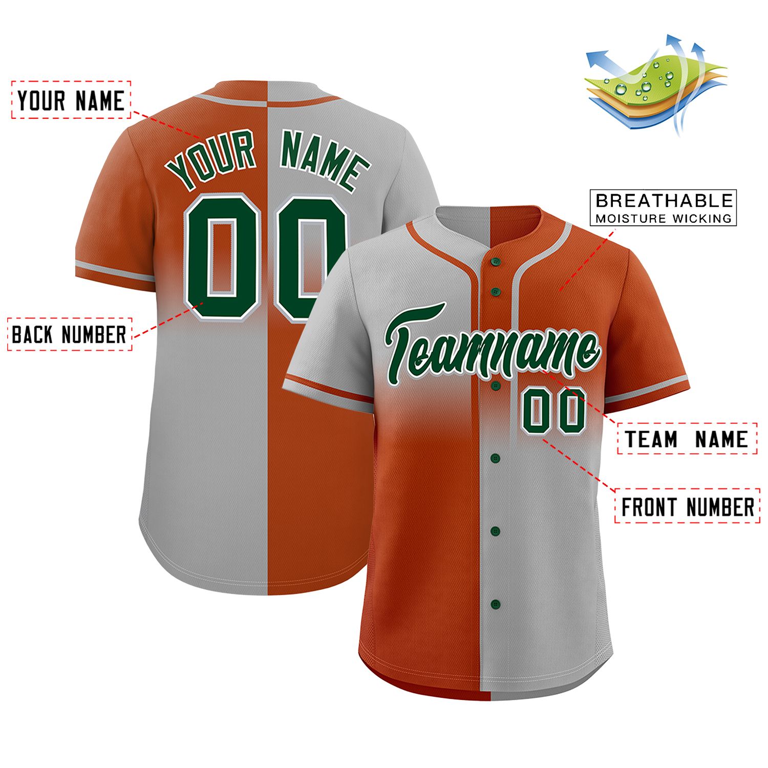 Custom Texas Orange Gray Personalized Symmetrical Gradient Design Authentic Baseball Jersey