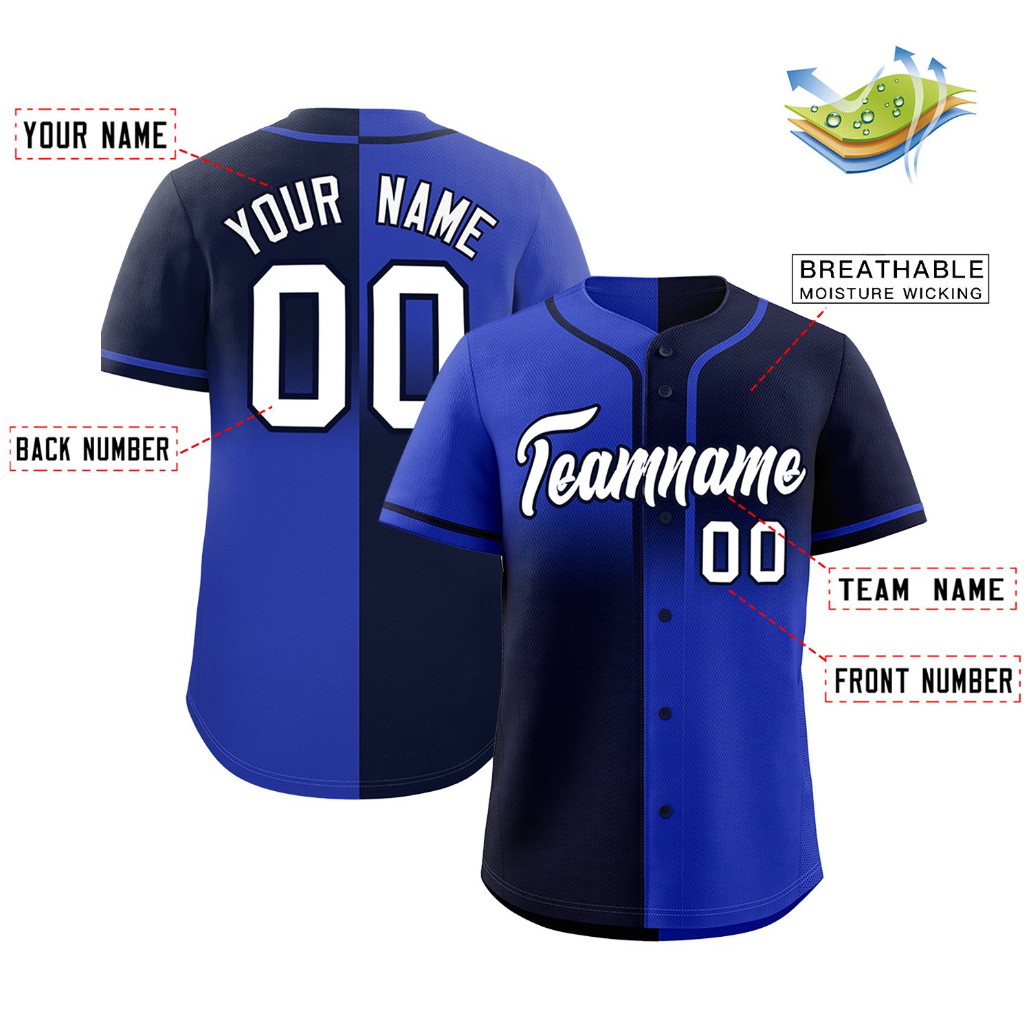 Custom Navy Royal Personalized Symmetrical Gradient Design Authentic Baseball Jersey