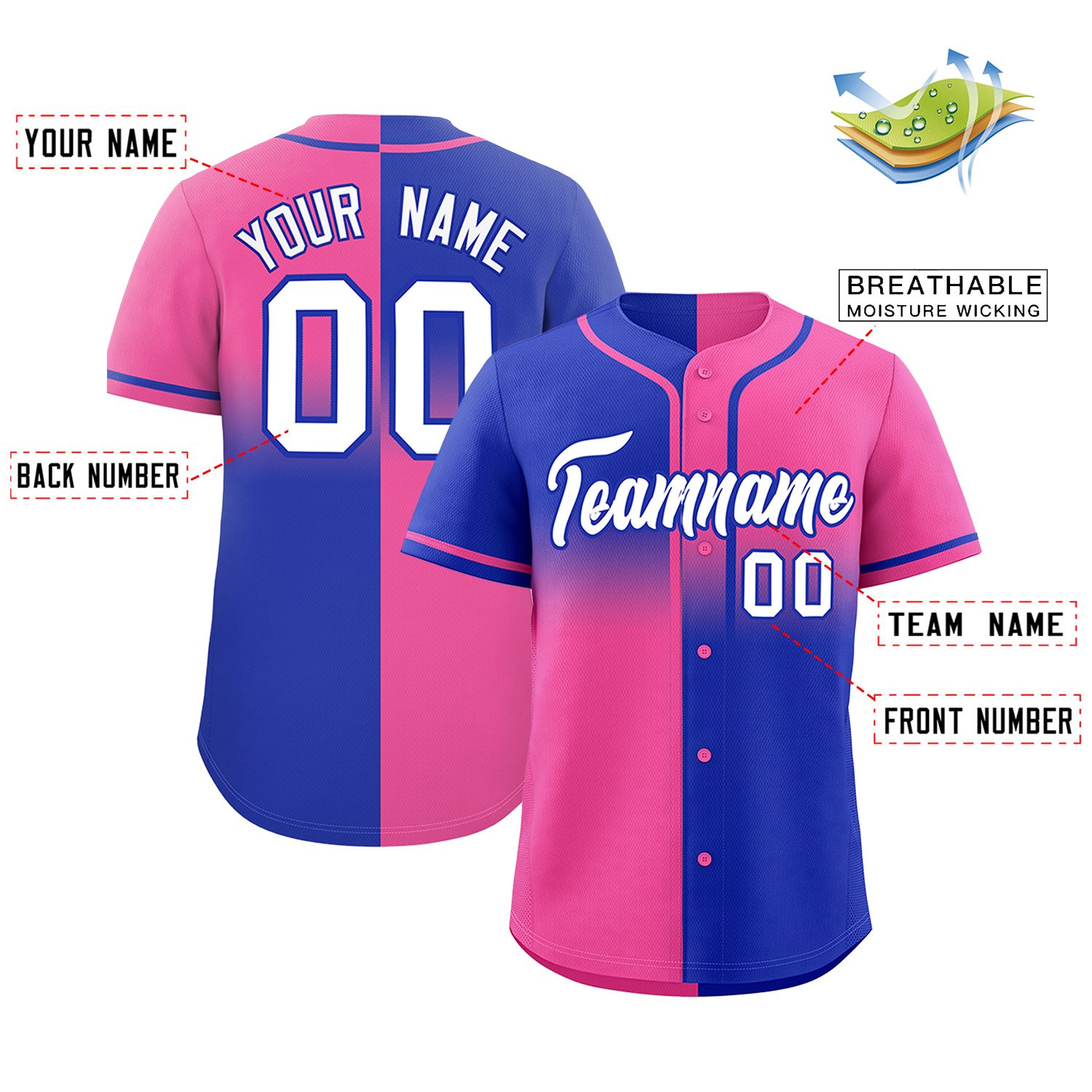 Custom Pink Royal Personalized Symmetrical Gradient Design Authentic Baseball Jersey