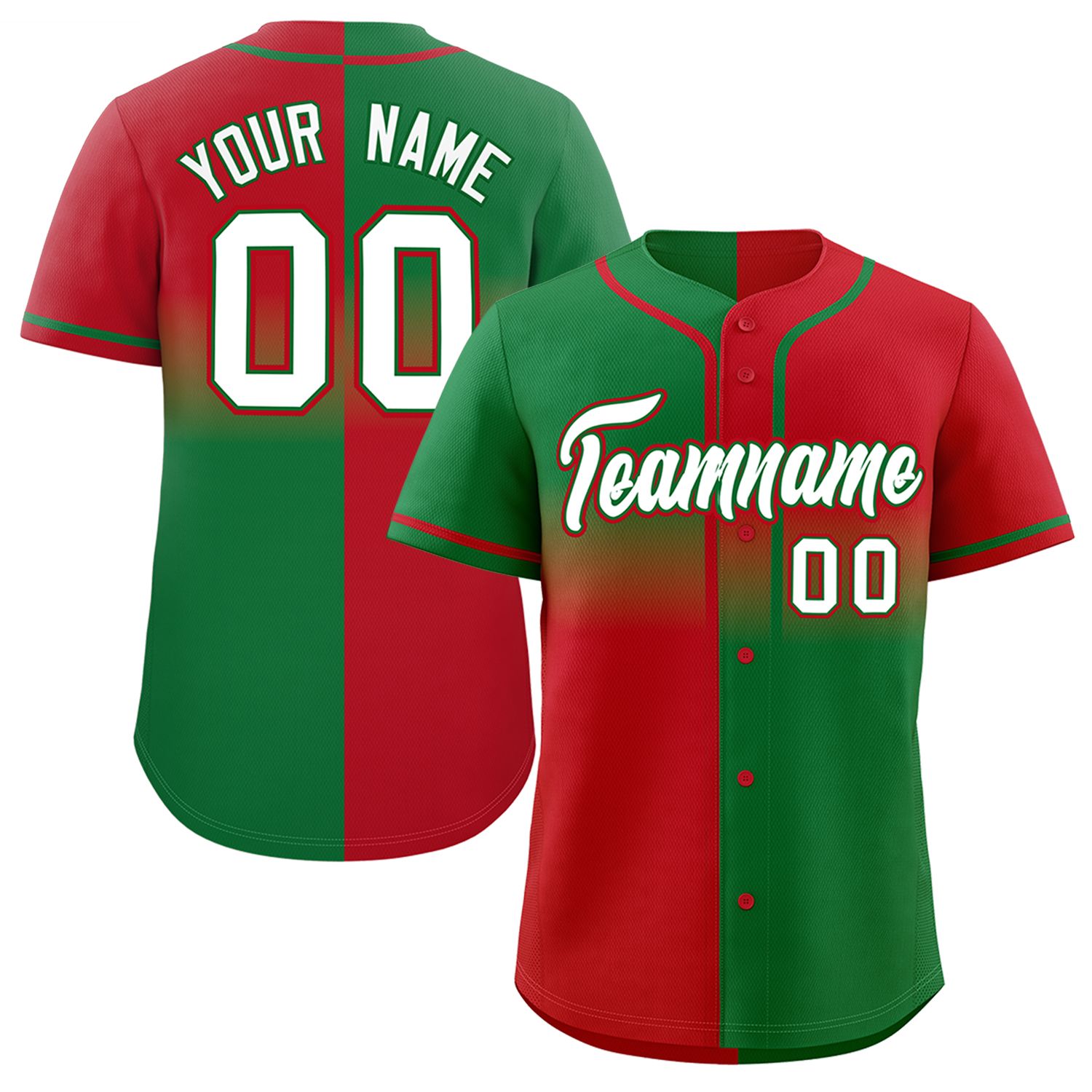 Custom Red Kelly Green Personalized Symmetrical Gradient Design Authentic Baseball Jersey