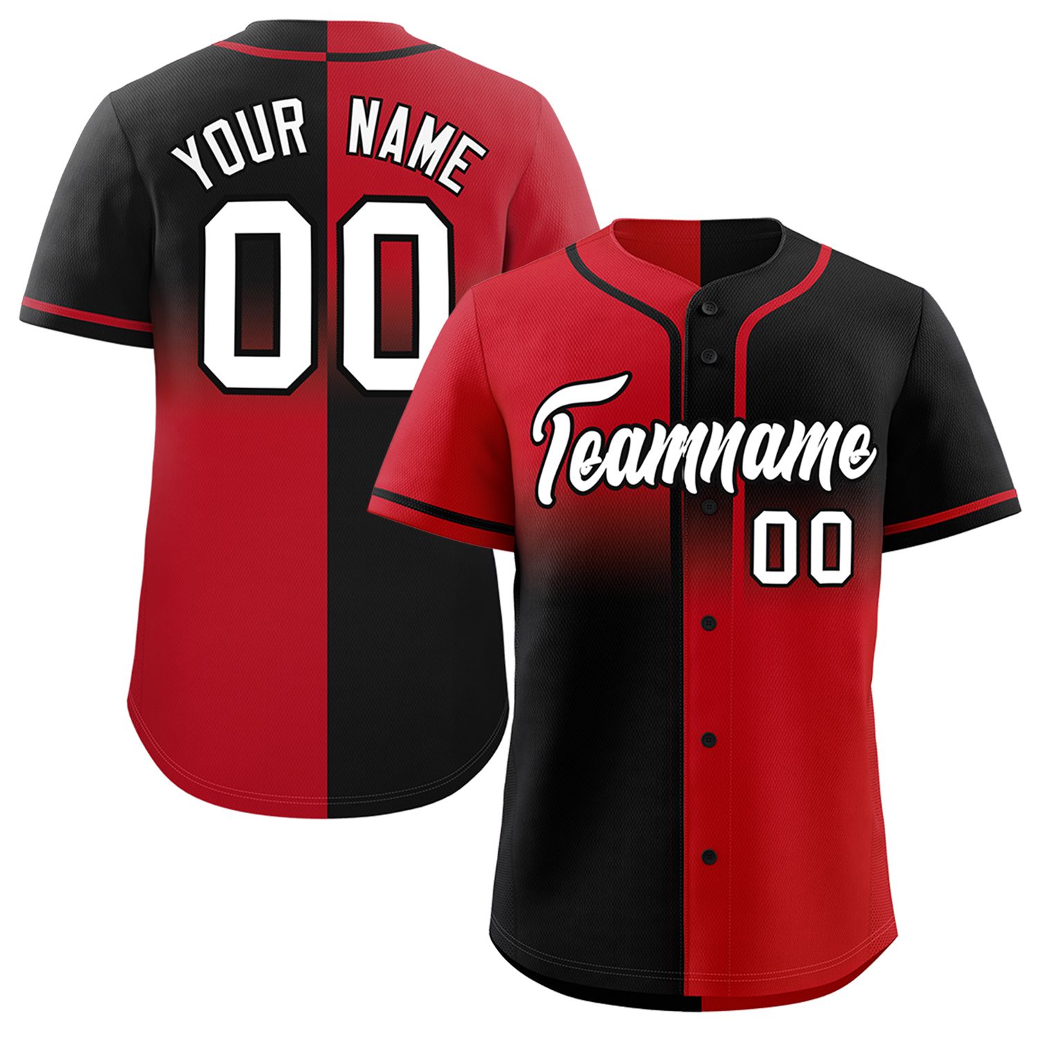 Custom Black Red Personalized Symmetrical Gradient Design Authentic Baseball Jersey