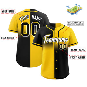 Custom Gold Black Personalized Symmetrical Gradient Design Authentic Baseball Jersey