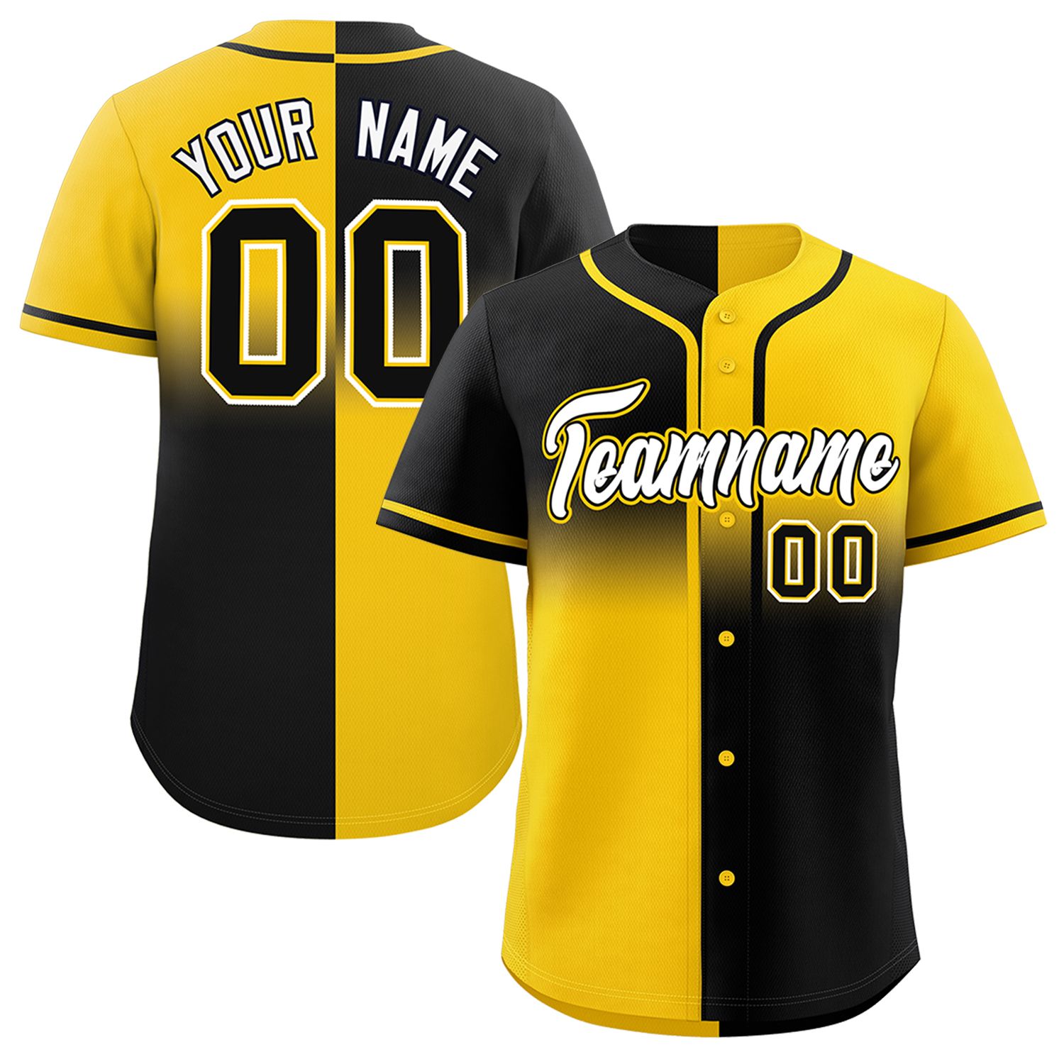 Custom Gold Black Personalized Symmetrical Gradient Design Authentic Baseball Jersey