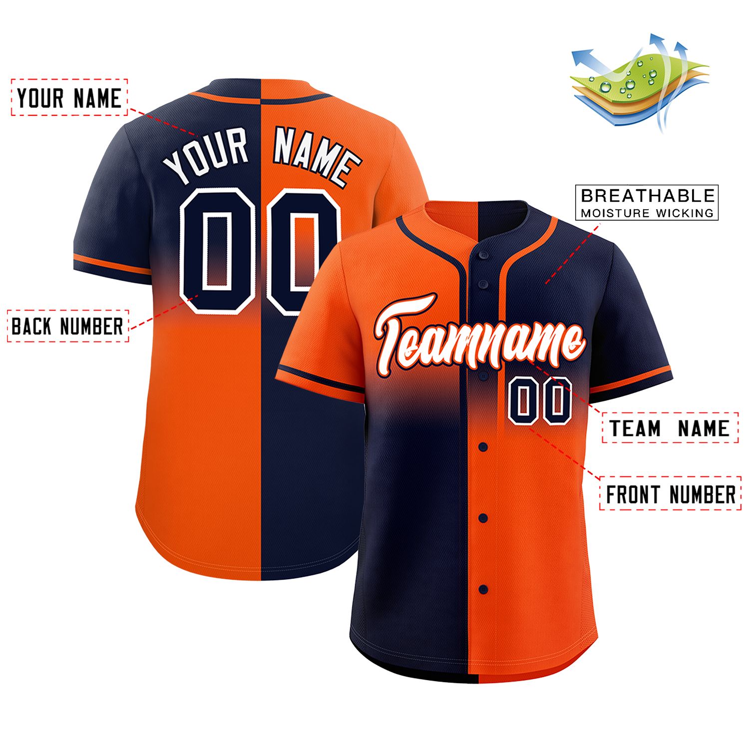 Custom Navy Orange Personalized Symmetrical Gradient Design Authentic Baseball Jersey