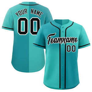 Custom Bright Green Aqua Personalized Symmetrical Gradient Design Authentic Baseball Jersey