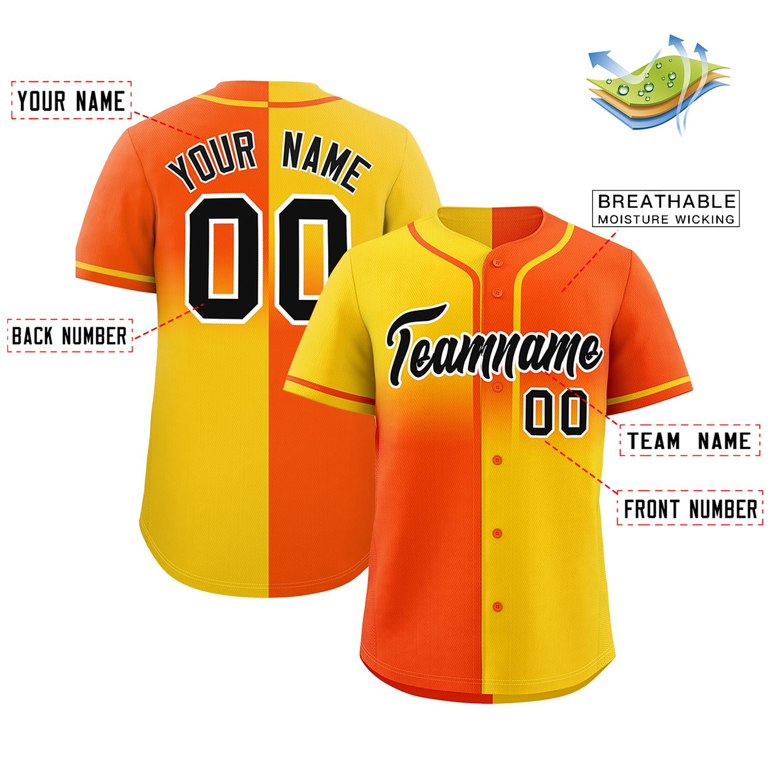 Custom Orange Gold Personalized Symmetrical Gradient Design Authentic Baseball Jersey