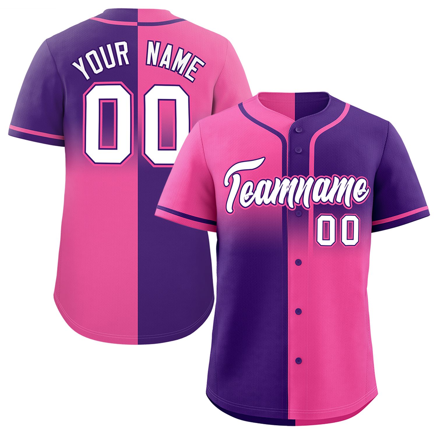 Custom Purple Pink Personalized Symmetrical Gradient Design Authentic Baseball Jersey