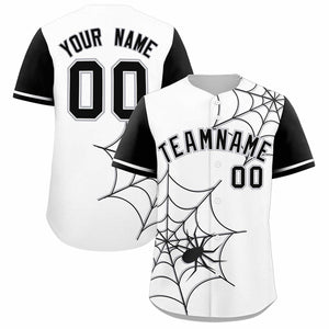 Custom White-Black Spider Web Pattern Raglan Sleeves Authentic Baseball Jersey