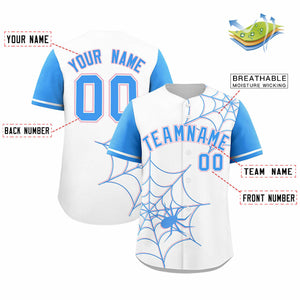 Custom White-Powder Blue Spider Web Pattern Raglan Sleeves Authentic Baseball Jersey