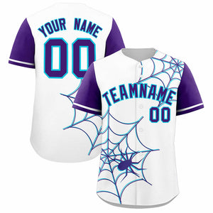 Custom White-Purple Spider Web Pattern Raglan Sleeves Authentic Baseball Jersey