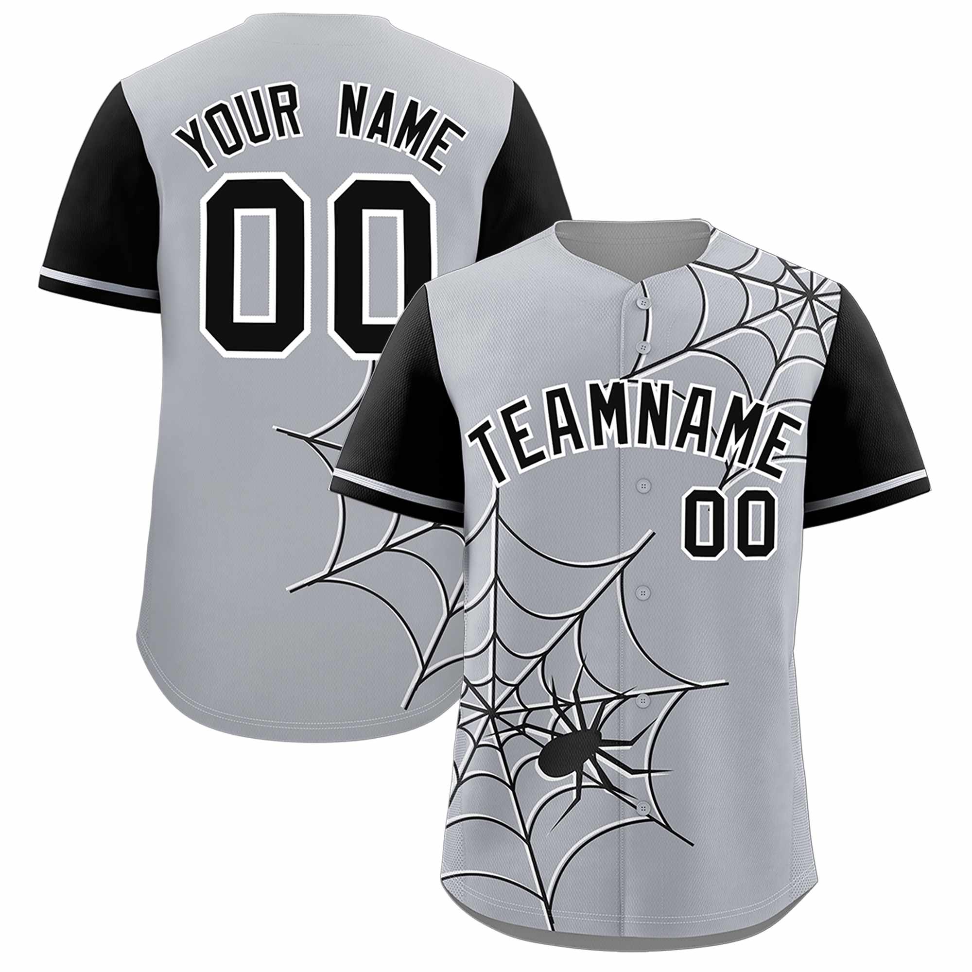 Custom Gray-Black Spider Web Pattern Raglan Sleeves Authentic Baseball Jersey