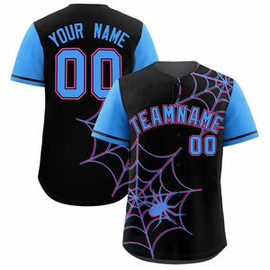 Custom Black-Powder Blue Spider Web Pattern Raglan Sleeves Authentic Baseball Jersey