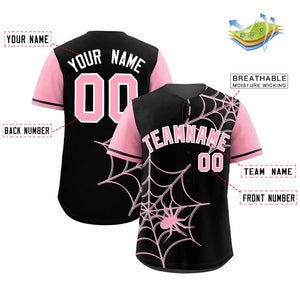 Custom Black-Light Pink Spider Web Pattern Raglan Sleeves Authentic Baseball Jersey