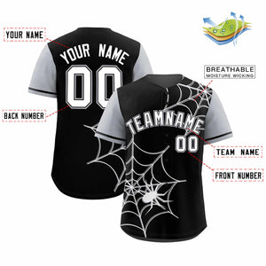 Custom Black-Gray Spider Web Pattern Raglan Sleeves Authentic Baseball Jersey