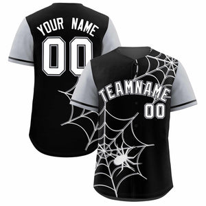 Custom Black-Gray Spider Web Pattern Raglan Sleeves Authentic Baseball Jersey