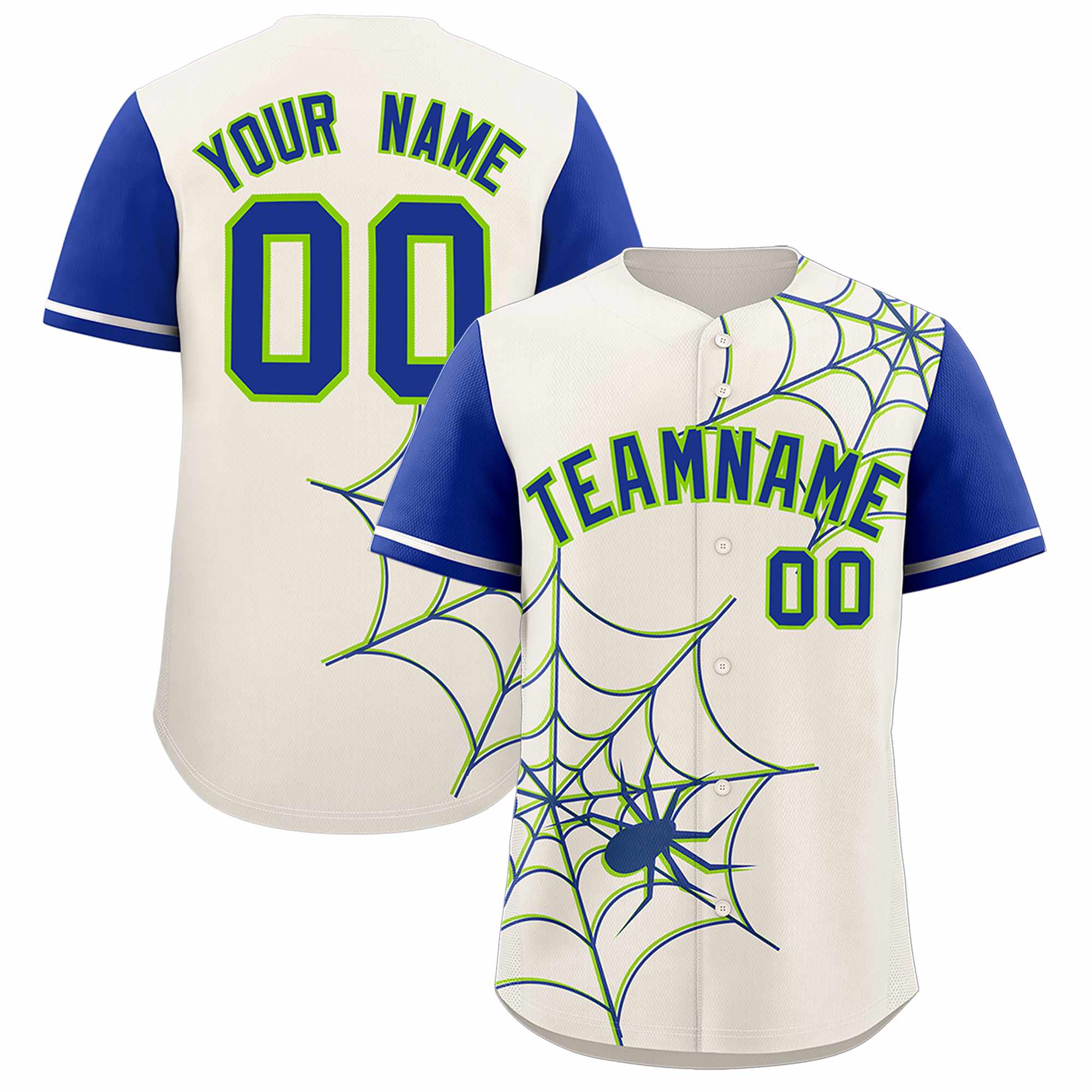 Custom Cream-Royal Spider Web Pattern Raglan Sleeves Authentic Baseball Jersey