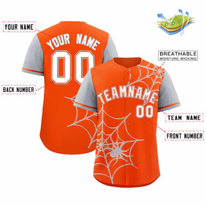 Custom Orange-Gray Spider Web Pattern Raglan Sleeves Authentic Baseball Jersey