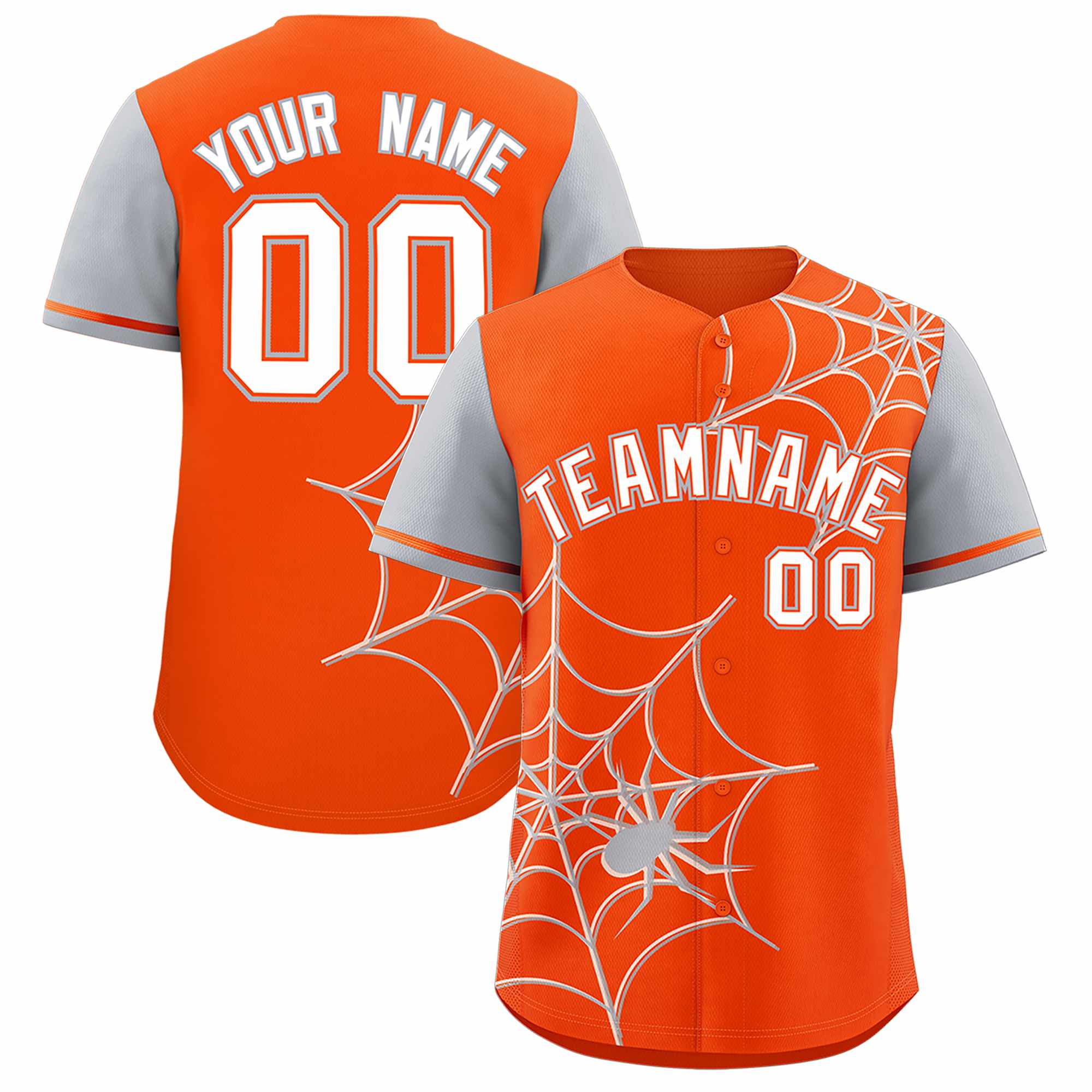 Custom Orange-Gray Spider Web Pattern Raglan Sleeves Authentic Baseball Jersey