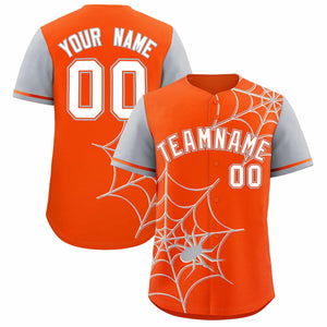 Custom Orange-Gray Spider Web Pattern Raglan Sleeves Authentic Baseball Jersey