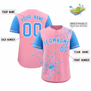 Custom Light Pink-Powder Blue Spider Web Pattern Raglan Sleeves Authentic Baseball Jersey