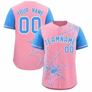 Custom Light Pink-Powder Blue Spider Web Pattern Raglan Sleeves Authentic Baseball Jersey