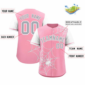 Custom Light Pink-White Spider Web Pattern Raglan Sleeves Authentic Baseball Jersey