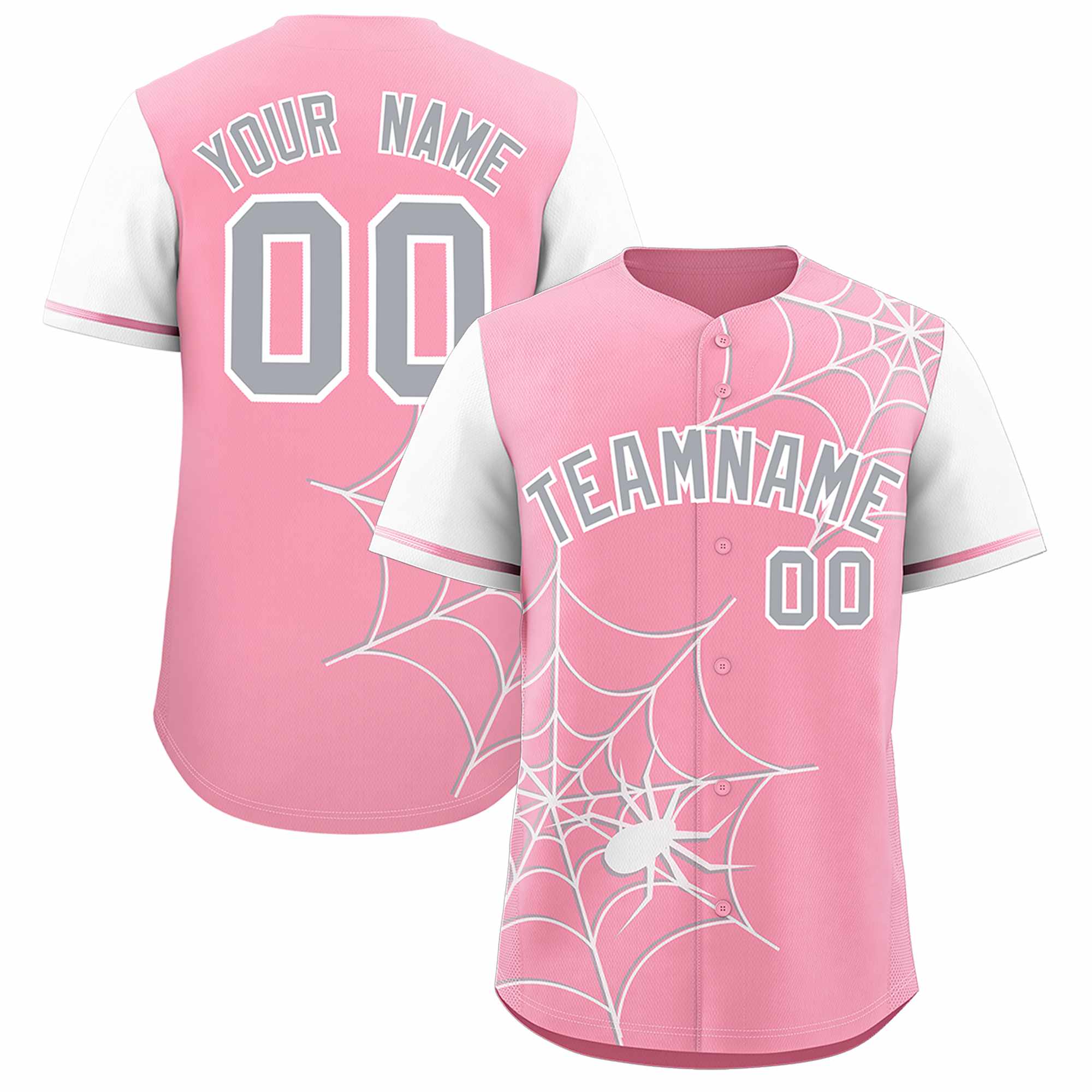 Custom Light Pink-White Spider Web Pattern Raglan Sleeves Authentic Baseball Jersey