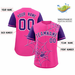 Custom Pink-Purple Spider Web Pattern Raglan Sleeves Authentic Baseball Jersey