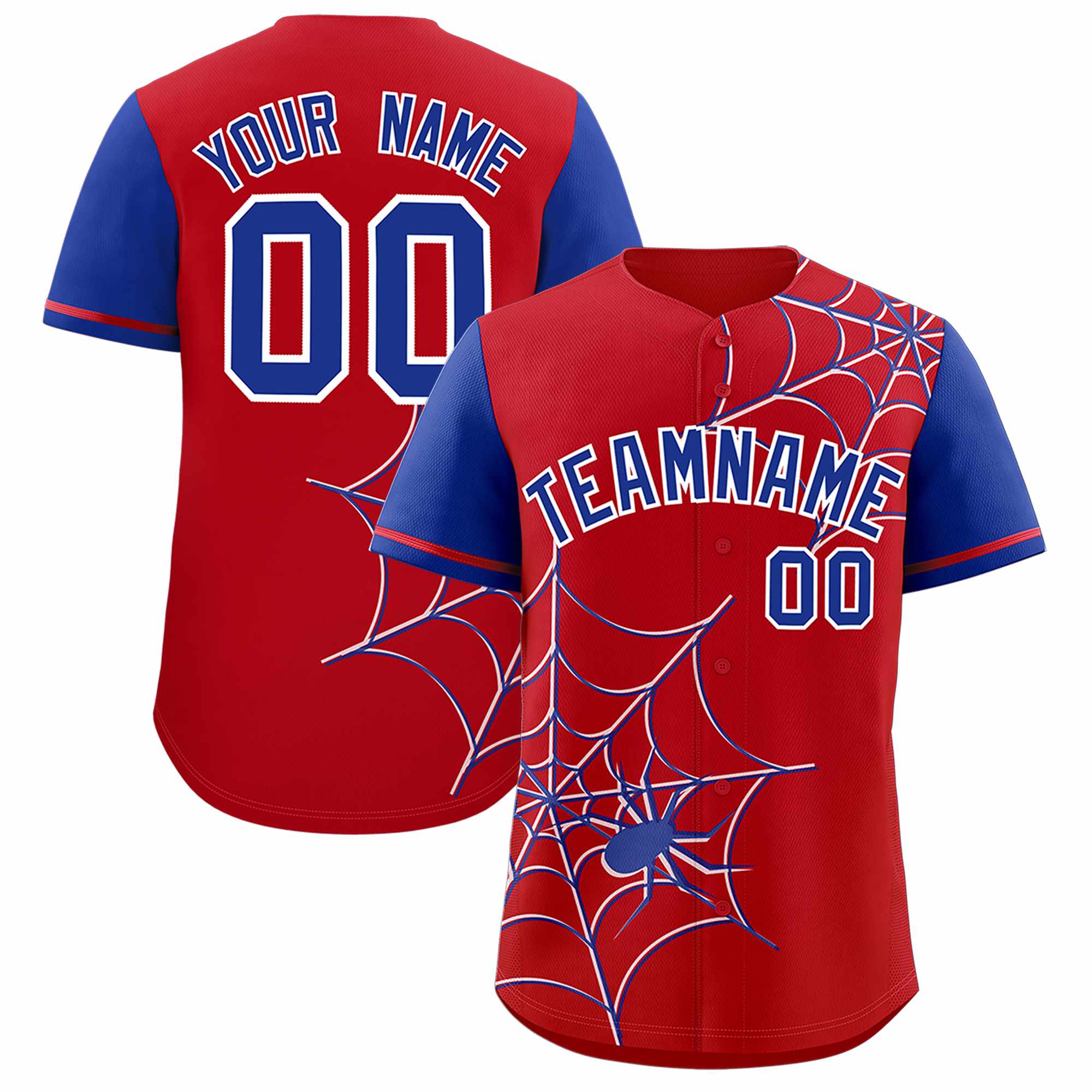 Custom Red-Royal Spider Web Pattern Raglan Sleeves Authentic Baseball Jersey