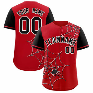 Custom Red-Black Spider Web Pattern Raglan Sleeves Authentic Baseball Jersey