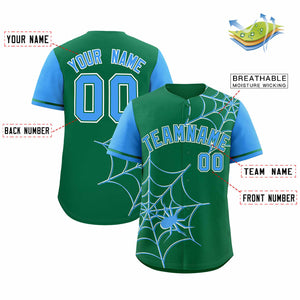 Custom Kelly Green-Powder Blue Spider Web Pattern Raglan Sleeves Authentic Baseball Jersey