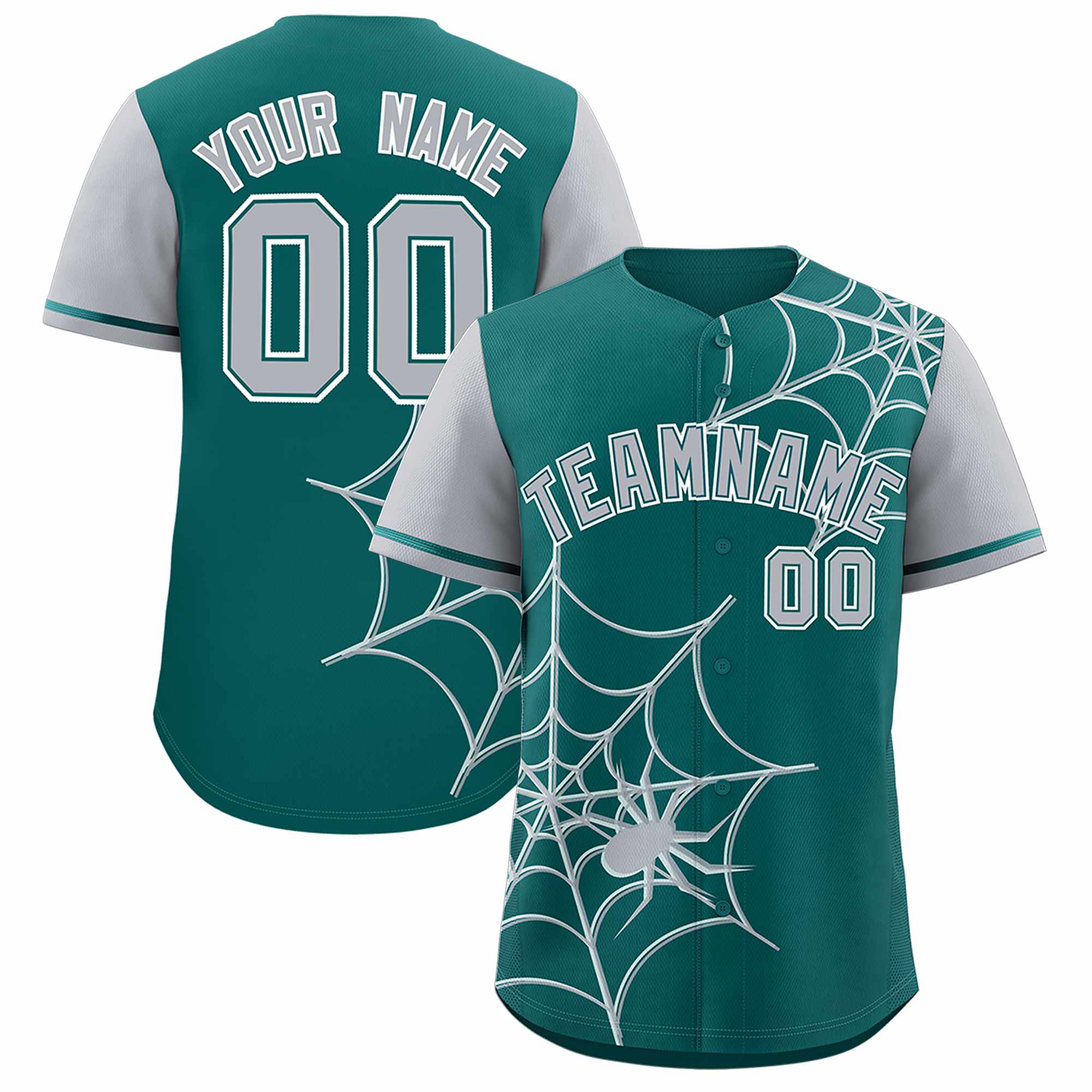 Custom Aqua-Gray Spider Web Pattern Raglan Sleeves Authentic Baseball Jersey